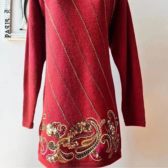 Vintage 80s Glam Marisa Christina Collection Lambswool Sequin Tunic Sweater Sz M - Picture 4 of 11